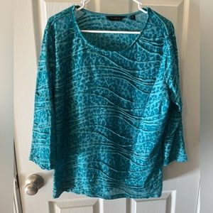 Investments 3/4 Sleeve XL Teal Horizontal Space Pleated Top
